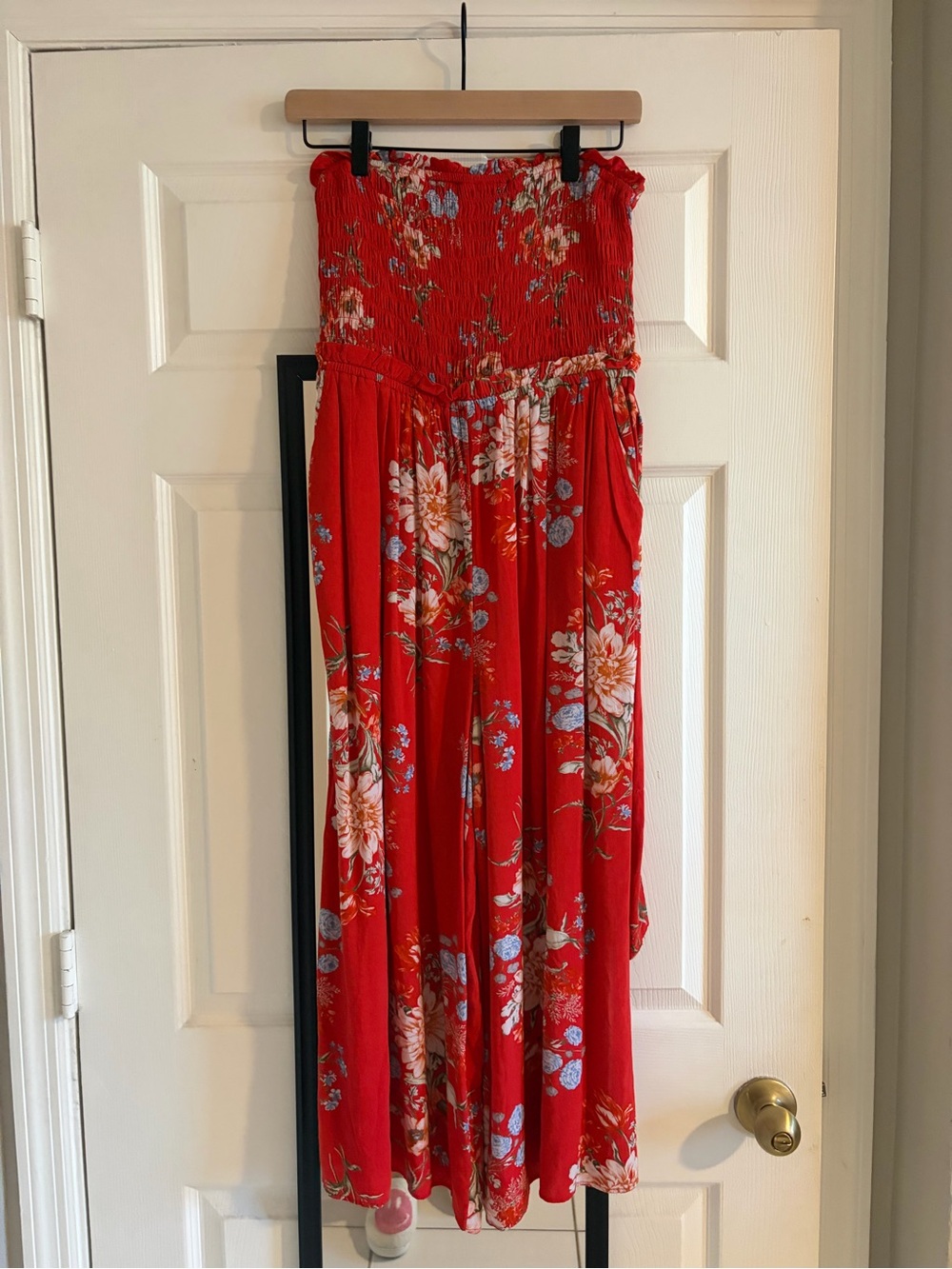 Red Floral Strapless jumpsuit